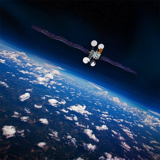 Viasat satellite in space orbiting around the Earth providing sd-wan-over satellite technology