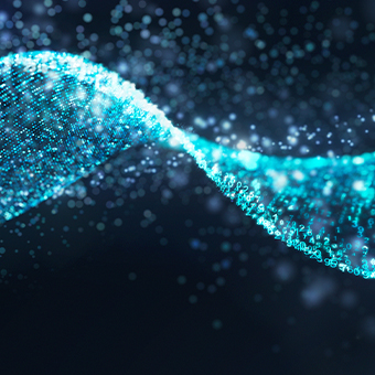 Blue virtual graphic resembling a DNA strand